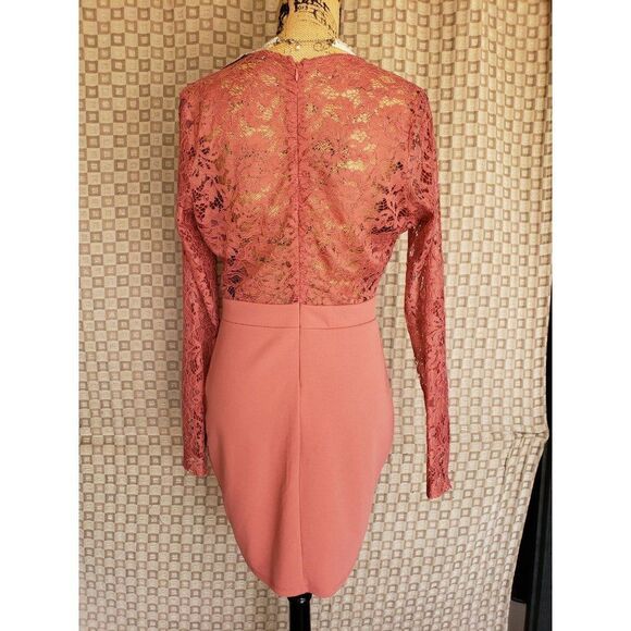 Women's Dress Long Sleeve Lace Stretch Bodycon Mini Dress Marsala Large NWT - Picture 7 of 10